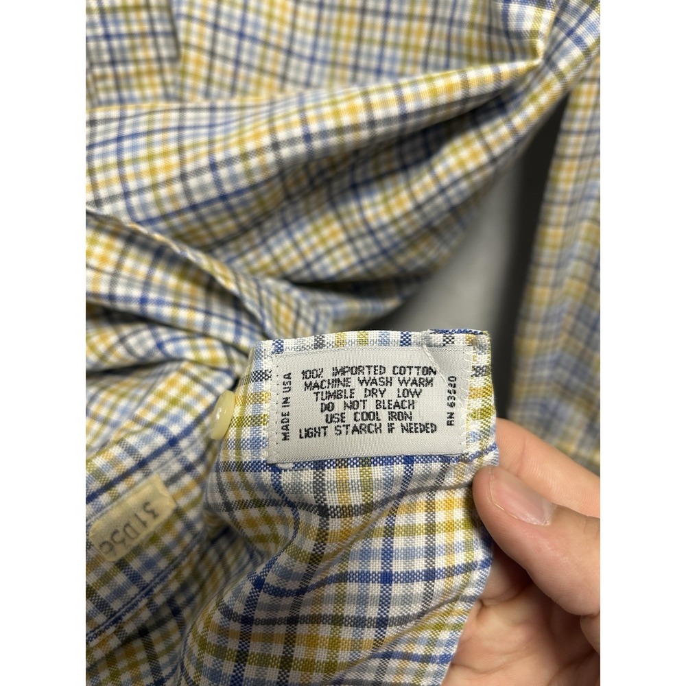 Vintage Gitman Bros Shirt Men's Medium Yellow Blue Check Button Up Cotton Italy - Picture 5 of 5